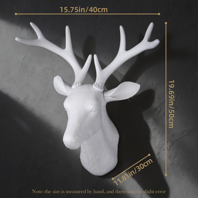 Notakia White Deer Head Wall Decor Deer Antlers Wall Sculpture Faux Taxidermy Wall Animal Head 19.69 x 11.81 x 15.75 inches - Image 2